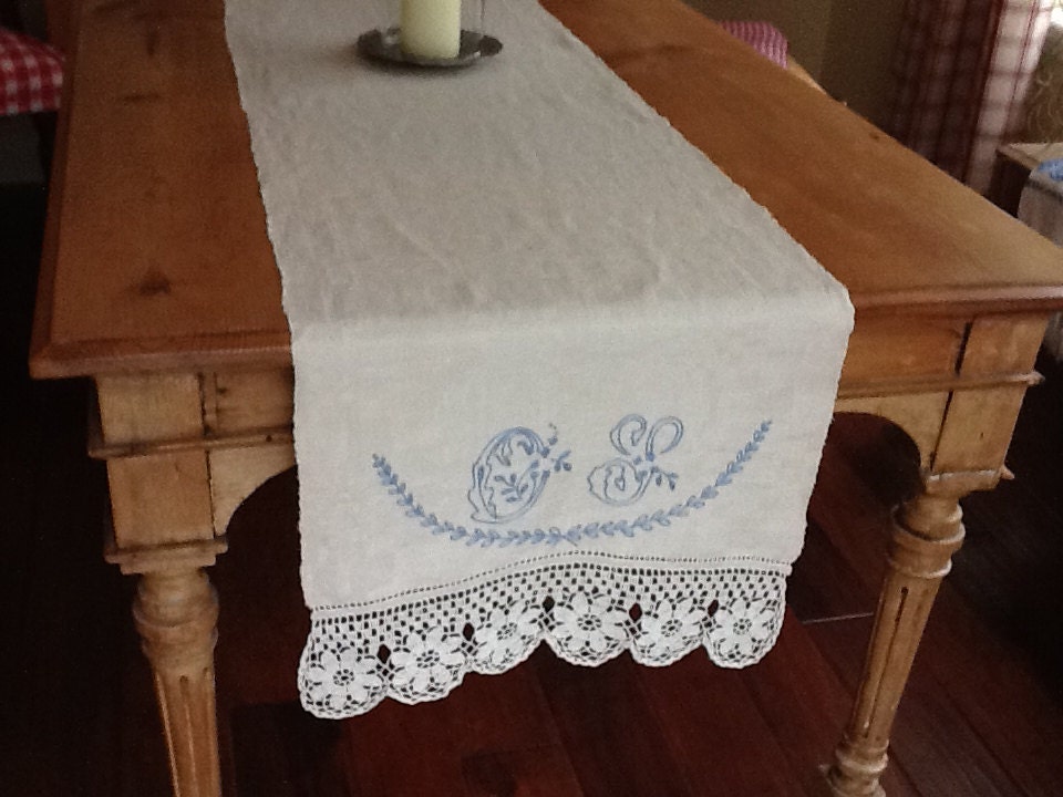 Antique linen runner, monogramed