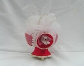 Vintage Wedding Bells Cake Topper Red Satin