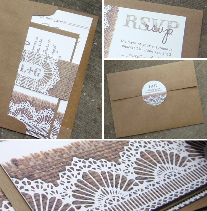 Burlap & Lace Wedding Invitation Suite - DEPOSIT