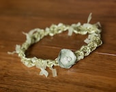 Newborn Halo Headband Mossy Green Dainty Flower with Pearls Shabby Chic Photography Prop