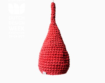 Crochet Pendant Lamp MUUNO / Modern Hanging Light / Unique Eco Lampshade from Upcycled Fabric / Green Design / Recycling Art