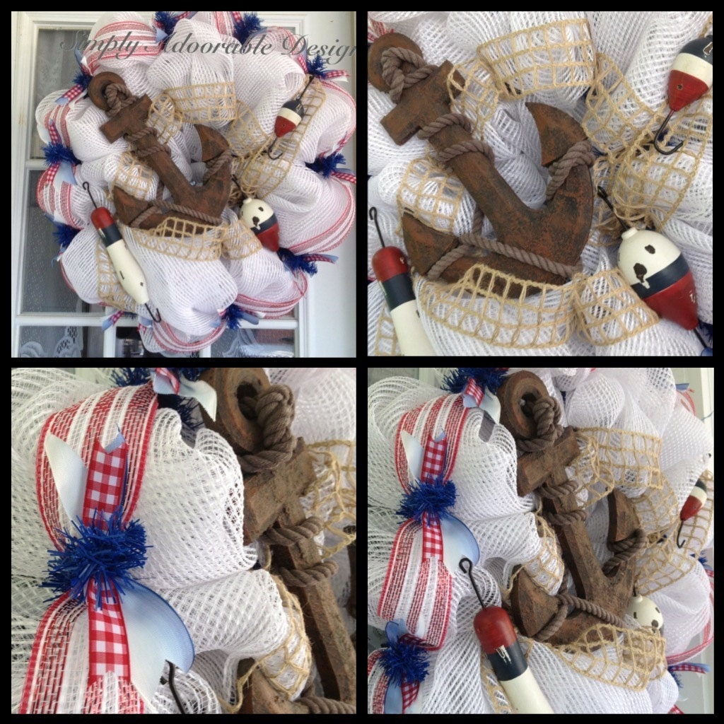 Stunning nautical theme deco mesh wreath design