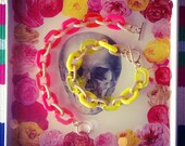 SALE gold chunky link chain bracelet - neon pink / neon yellow