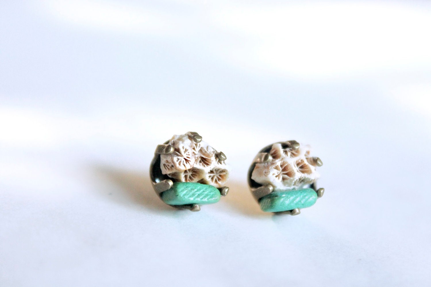 Raw Sea Coral Seafoam Green Earrings