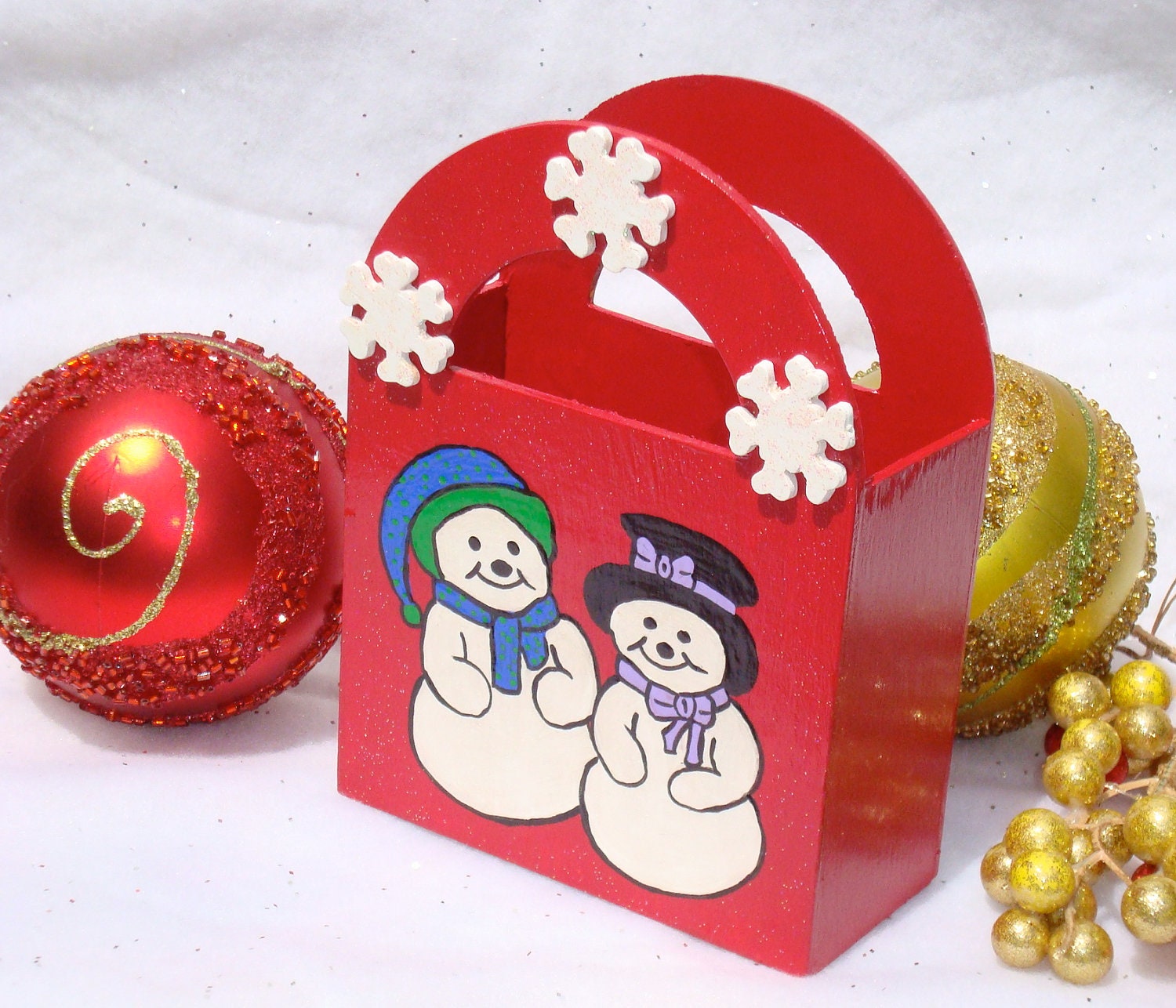Happy Snowmen Holiday Gift Bag/ Ornament/ Decoration/ Keepsake