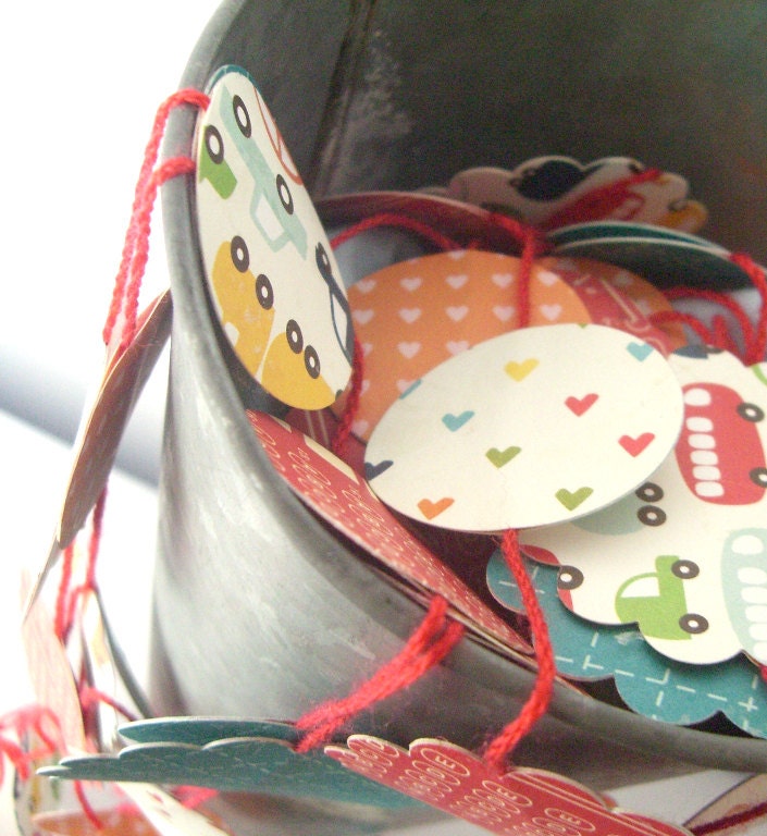 paper garland home decor, vehicles,cars,red,orange, kids room decor, nursery decoration,boys room