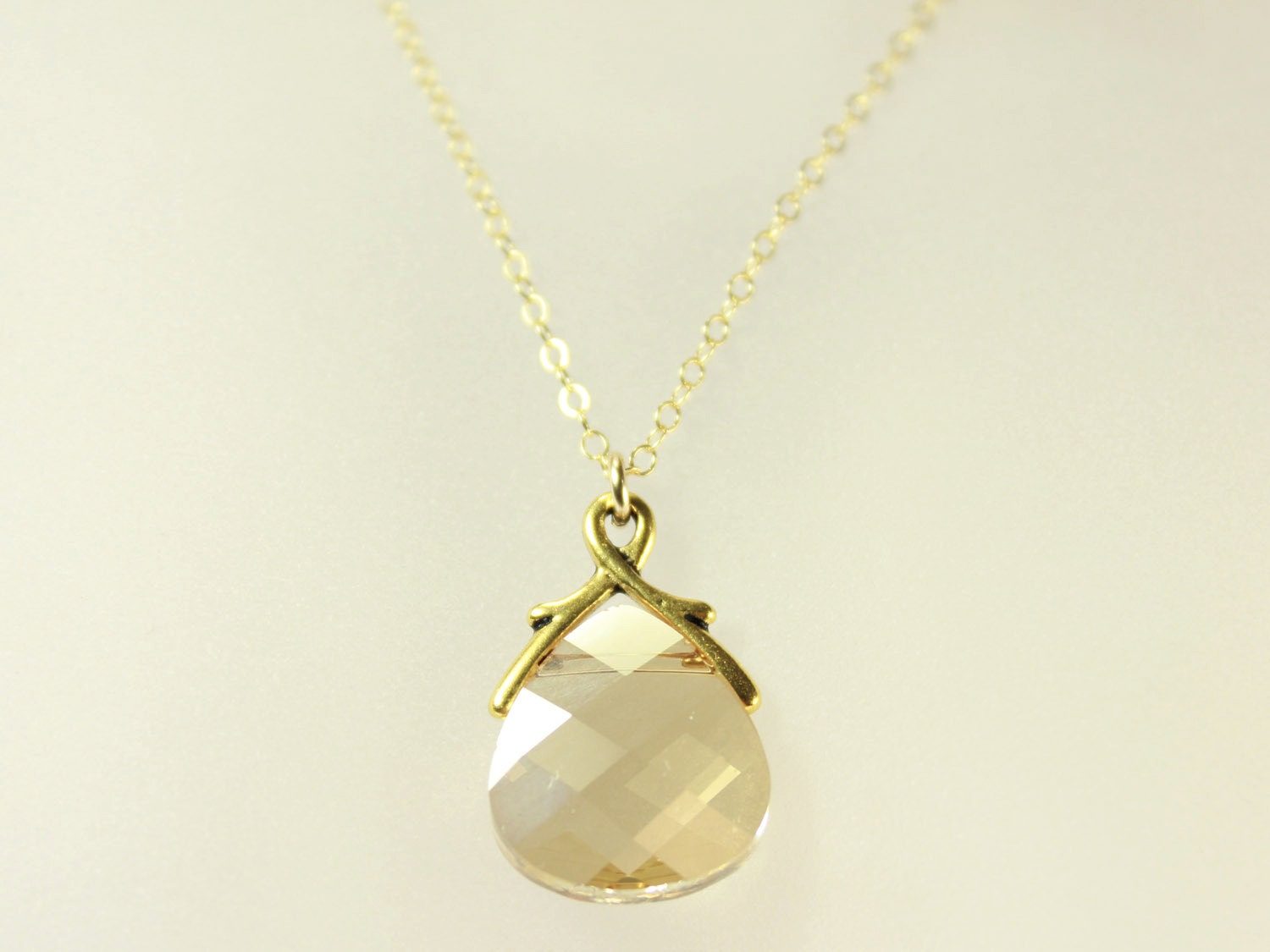 Golden Shadow Drop Necklace, Swarovski Crystal, 14K Gold Filled, Bridesmaid Gift, Bridal Jewelry