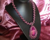 Free Shipping - Fuchsia Agate slice pendant Cellini Spiral Necklace Beadwork