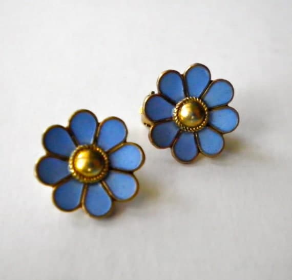 Vintage LAURITS BERTH Scandinavian Artisan Floral Earrings enamel on sterling