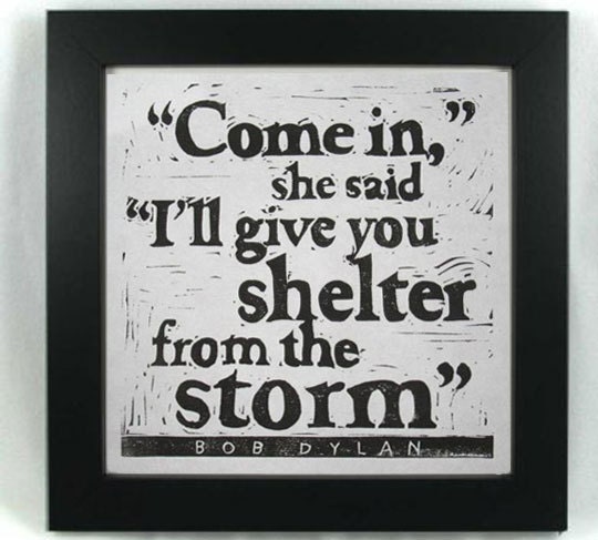 Bob Dylan lyrics hand pulled linocut print