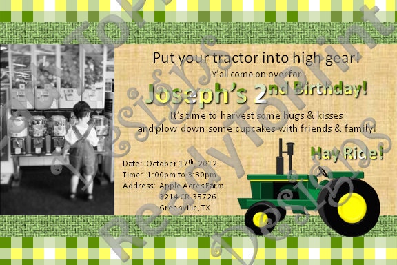 Photo Invitation - Tractor Themed - 4 x 6 - Personalized Il_170x135