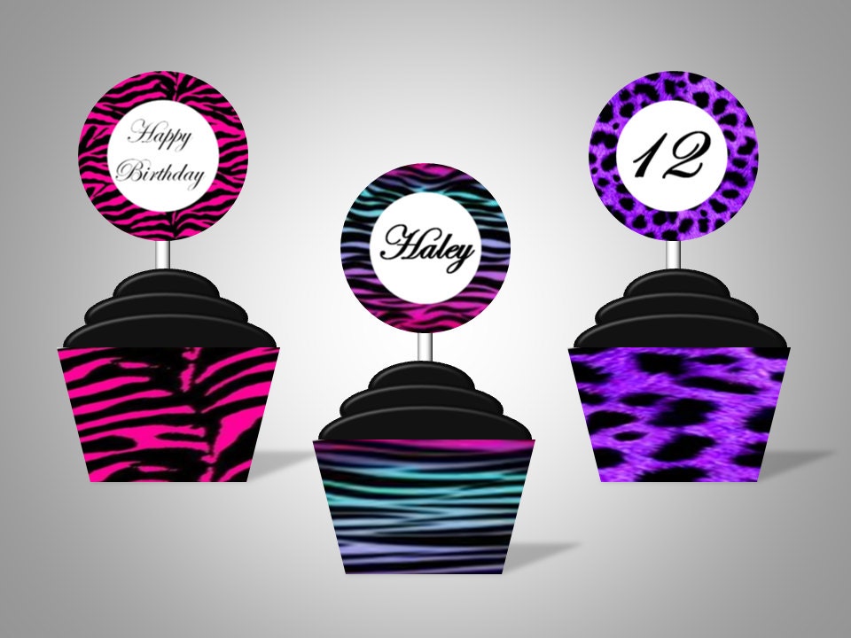 Rock Star Animal Print Cupcake Wrappers & Toppers - Personalized With Name and Age - DIY Printable Party Decorations Il_570xn