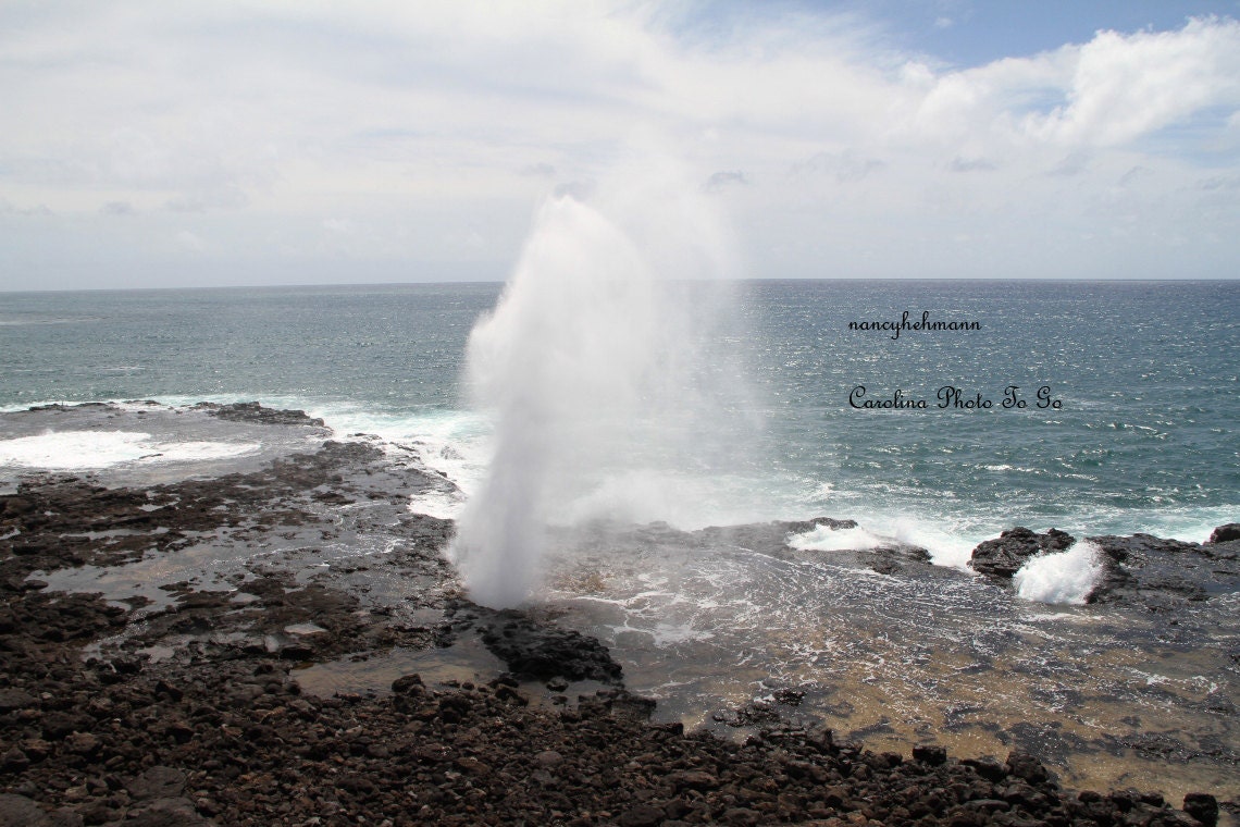 High Definition Photography of "blow hole" and coastal area off Hawaii, ocean, scenic