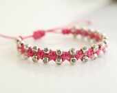 Waxed Linen Bracelet, Macrame Bracelet, Delicate Bracelet, Boho Bracelet, Pink Friendship Bracelet