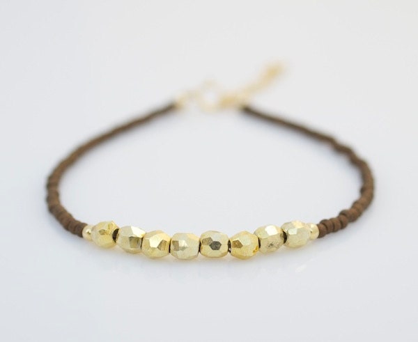 Brown and Gold Bracelet, Delicate Friendship Bracelet