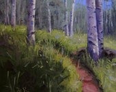 Giclee print aspen oil painting impressionism "Aspen Path", 6 x 6