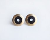 Circle with black stud earring -White opal cubic zirconia-
