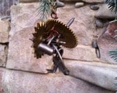 Industrial Chaos Antique Clock Gears Necklace - Wires pieces and parts steampunk jewelry OOAK