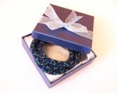 SALE - Beadwork - 3 Strand Bead Crochet Rope Bracelet in black and blue  - beaded jewelry - beaded bracelet