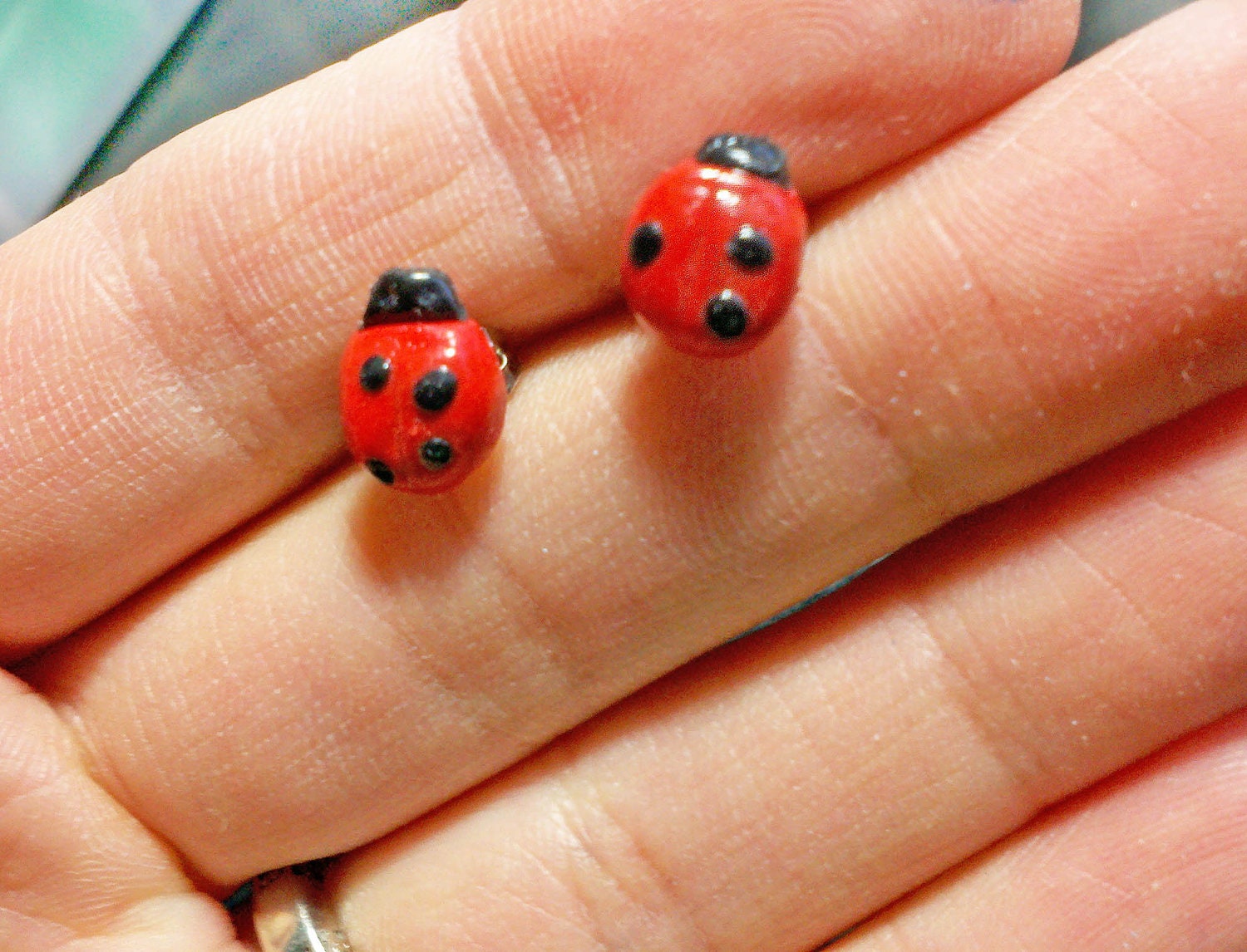 Lady Bug Stud Earrings Polymer Clay