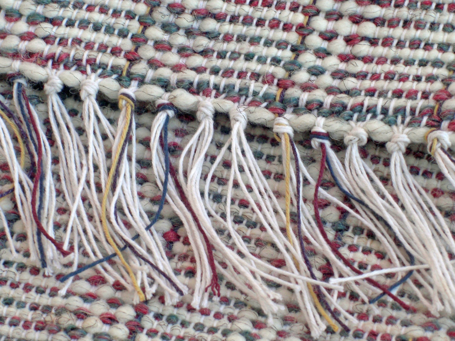 Hand Woven Cotton and Wool All Natural Fiber Tabby Weave White Pink Blue  Runner Rug Wall Hanging - 6 Feet
