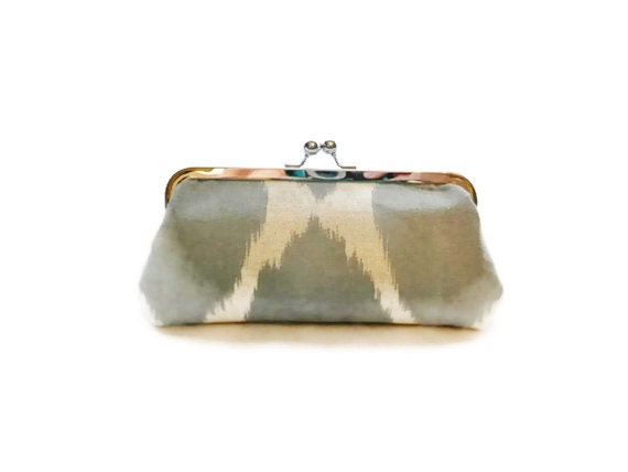 Grey Natural Ikat Linen Clutch Chicago Fine Threads Purse