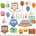 Big Collection Birthday Boy Owls Digital clipart set Cute owl clip art Boys fun bunting cupcake cake hat Party digital elements pf00036-2