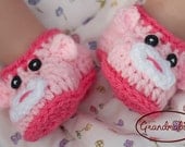 Pair of Crocheted Sock MONKEY BABY BOOTIES Girls or Boys Pink, Blue, Brown Preemie/ Newborn/ 3 up to 6 Months