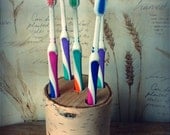 Birch Tree Toothbrush holder Rustic home bathroom Cabin Decor Flower Holder Natural Branch Pen Paint Brush