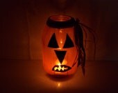 Handmade HALLOWEEN PUMPKIN CANDLE Holder  Made from a Canning Jar