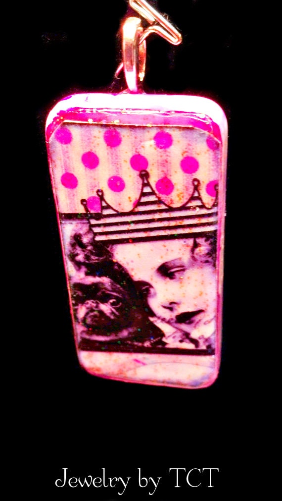 Pendant - Altered Art Domino Girl with Crown