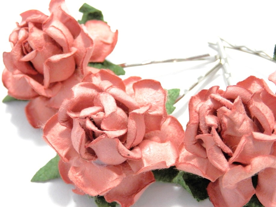 Rose Hair Clips - Four Shell Pink Fantasy Flower Bobby Pins Bridal Accessory Wedding Accessories