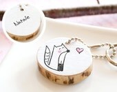 Fox PERSONALIZED Keychain Birthday Gift Name Initial Monogram Cute Animal Drawing Custom Girl Handmade Reclaimed Wood ECO FRIENDLY Keyring