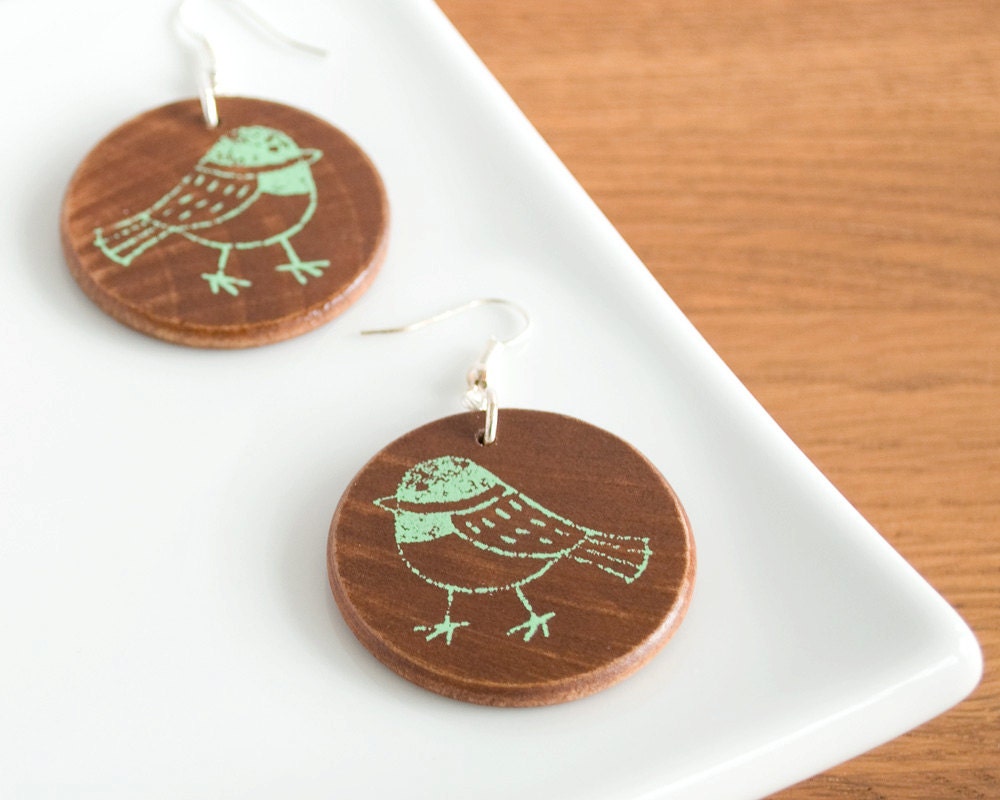 Wooden Bird Earrings