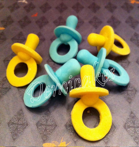 Fondant Baby Pacifiers, Baby Shower, Cake Toppers, gum paste, Cupcake Toppers, Birthdays, Baby Reveal, Cake
