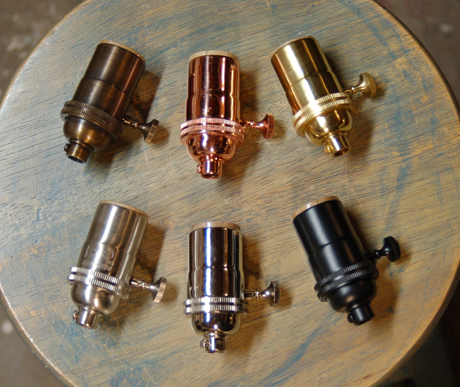 Solid Brass Light Socket, Turn-Knob Version, 6 Different Finishes - Top Quality Supplies For Your Handmade Lighting, Lamps, Pendants