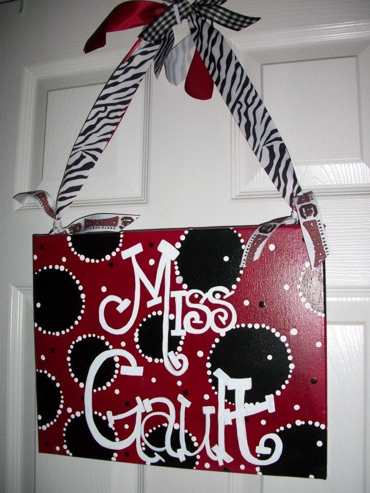 Garnet and Black  Door Sign 11x14 Stretched Canvas. Perfect for Teachers Classrooms or Kids Rooms
