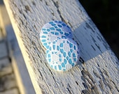 Bright blue earrings white lace overlay solid fabric button turquoise pattern round pretty handmade post for pierced ears