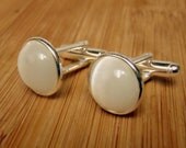 Merced Rimmed Edge Cat's Eye Cuff Links / 1 Pair White / Groom / Groomsmen / Best Man Gift Cufflinks