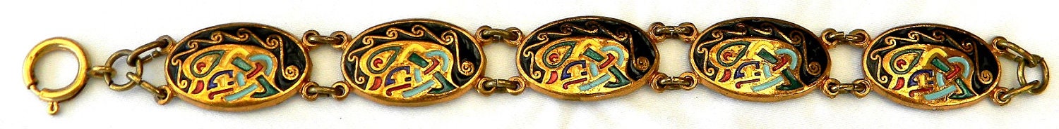 Vintage 1960s Tara TaraWare of Dublin Cloisonne Book of Kells Celtic Five-Link Bracelet