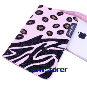 bling diamante rhinestone zebra design pink folio leather stand handbag pouch case cover for ipad mini 7.9' L1
