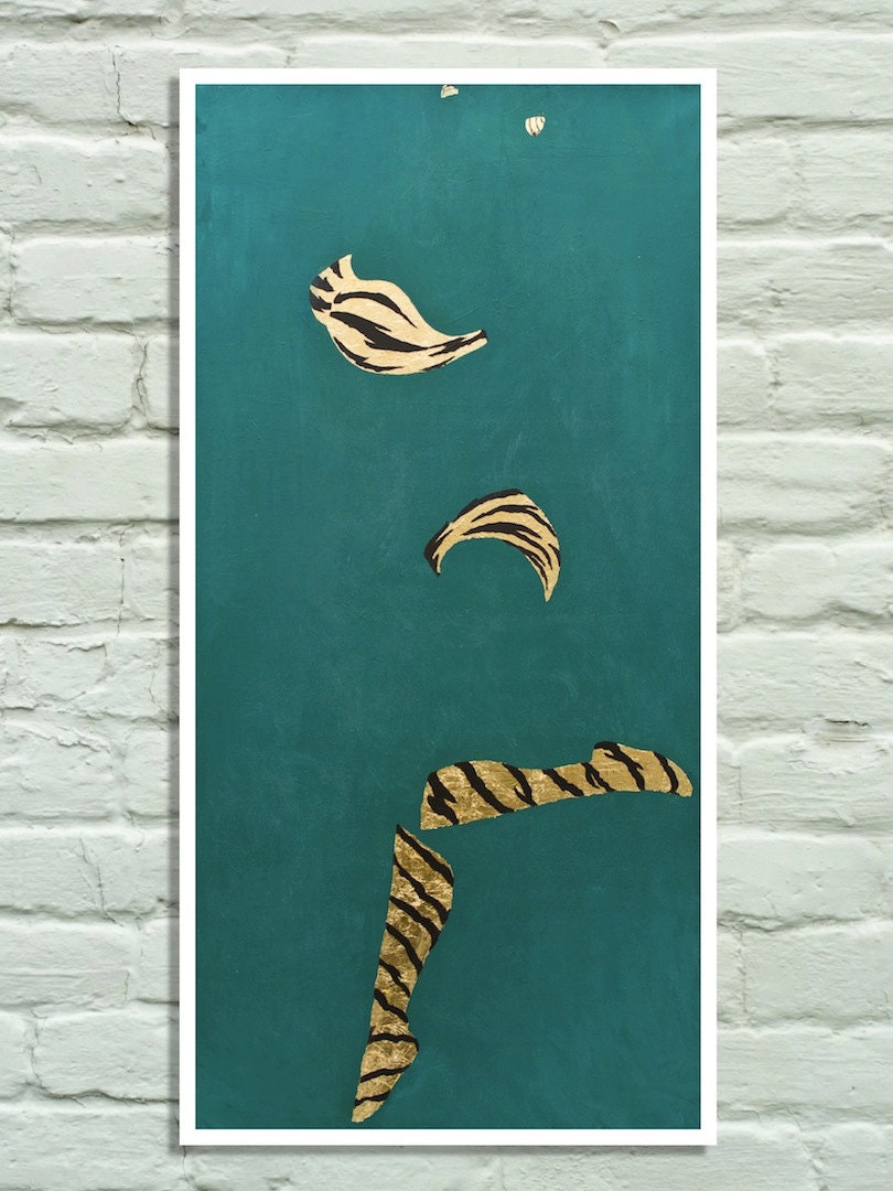 Poster 9"x18" - Lum. Lamù. Urusei Yatsura. Print of my original painting, vintage anime, cartoon, manga. Minimal style, with golden leaf