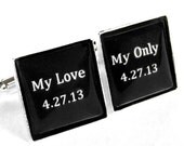 Custom monogram Square cuff links, Personalized father of the bride wedding date cufflinks, Wedding cuff links, groom gift, groomsmen gift