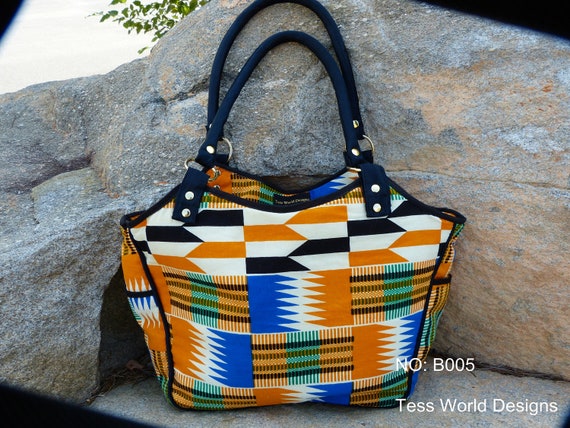 African Kente print , Cotton Fabric, Handbag, Tote bag, Purse No. B005