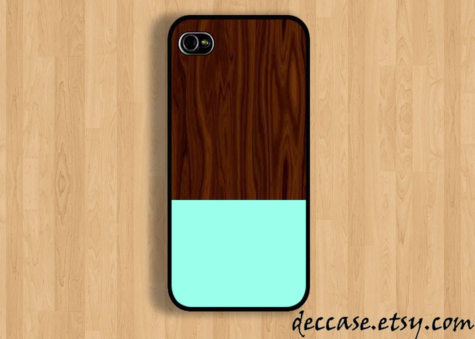 IPHONE 5 CASE - MINT and  Wood texture - iPhone 4 case,iPhone 4S case,iPhone caseHard Plastic Case Rubber Case