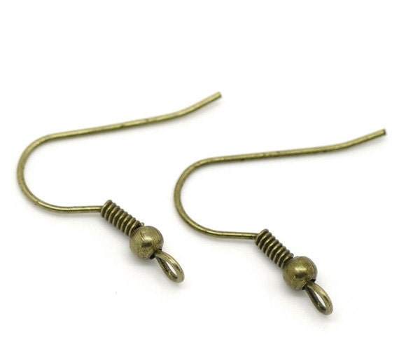 100 PAIRS  Antique Bronze Tone Wholesale Standard Ball Wire Ear Wire Earring Wires - 21 x 20 mm-  100 Pairs (200 Pieces)
