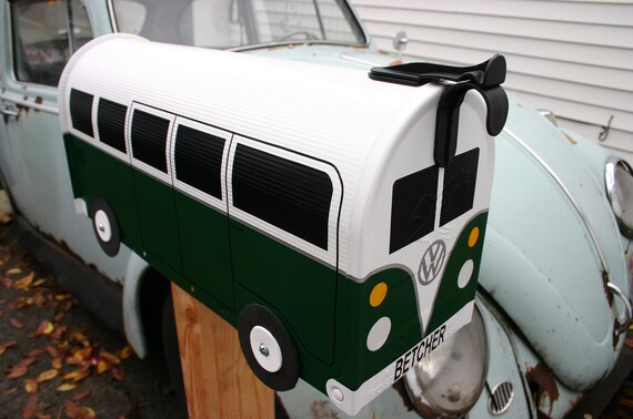 Hunter Green Volkswagen Bus Mailbox by TheBusBox Custom made - Choose your color - SplitBusBox
