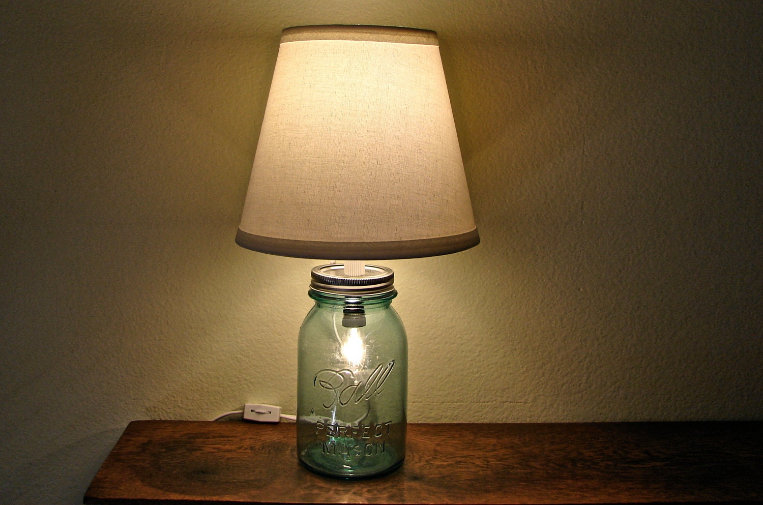 Discount  Vintage Blue Mason Jar Table Lamp - Two Bulbs - Works As Nightlight or Lamp - glassactsupply