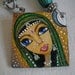 Square MDF Pendant - Hand Painted Indian Princess Like Face in cloth beaded necklace.