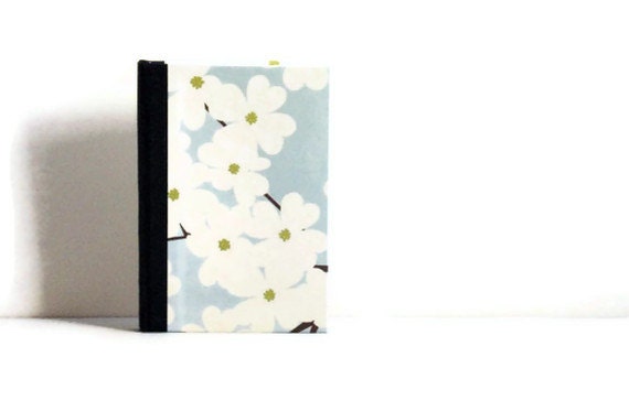 Handbound Journal Dusk Blue with White Flowers - Case Bound Notebook - Bookcloth - First Anniversary Paper Gift